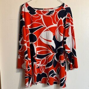 Croft & Barrow Red and Black Floral Long Sleeve Top